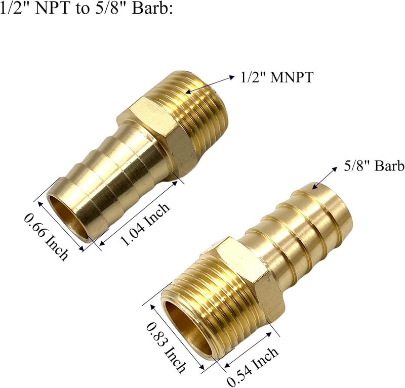 Bumugufu 4 Pcs 1/2" NPT to 5/8" Barb Air Hose Adapters, 5/8" Barb x 1/2" NPT Male Thread Brass Metals Adapter Connector for Compressor, Fuel, Oil, Gas and Air - Image 2